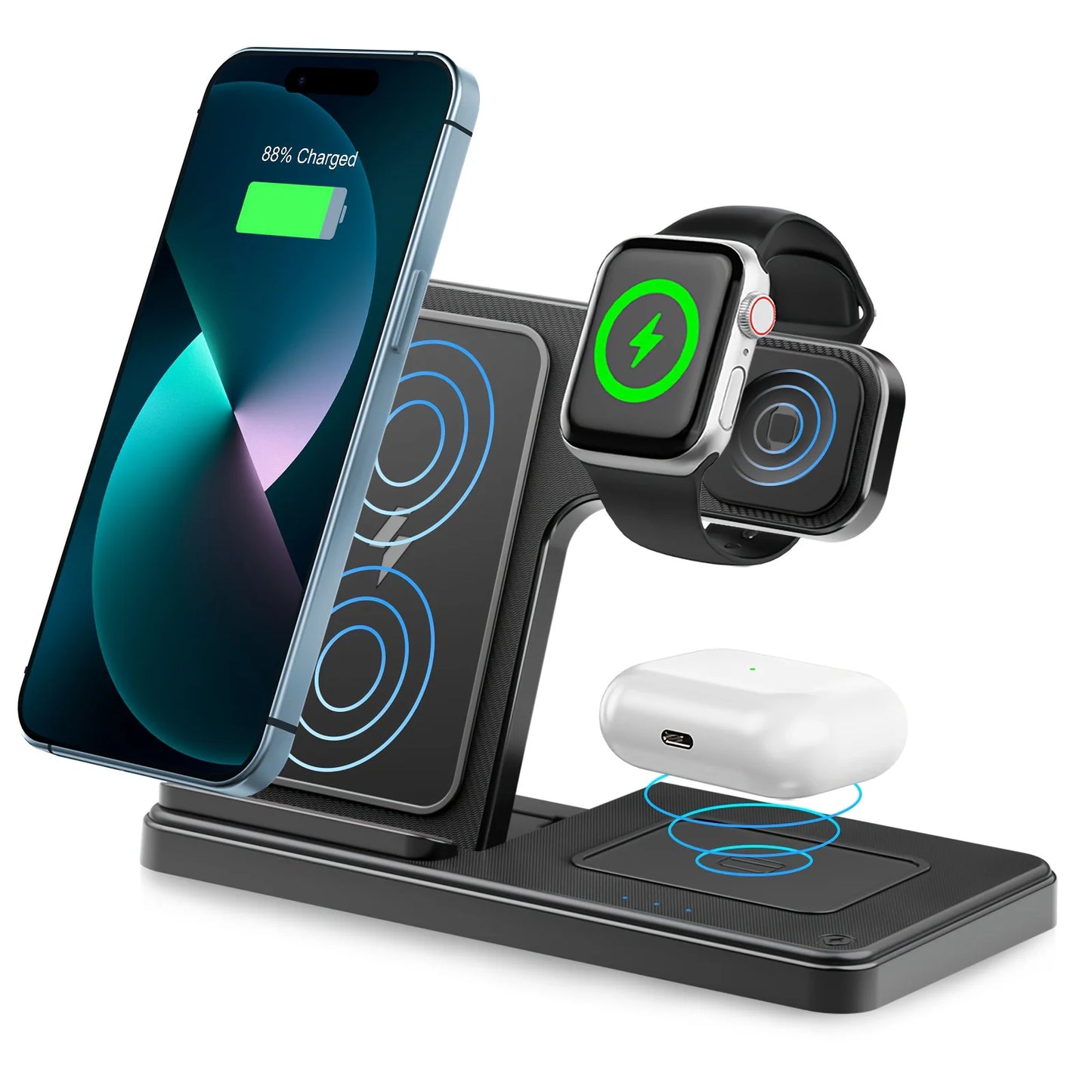 3 In 1 Magnetic Wireless Charger Stand 15W Fast Charging Dock Station Multiple Devices for iPhone 15 14 13 8 Apple Watch Airpods