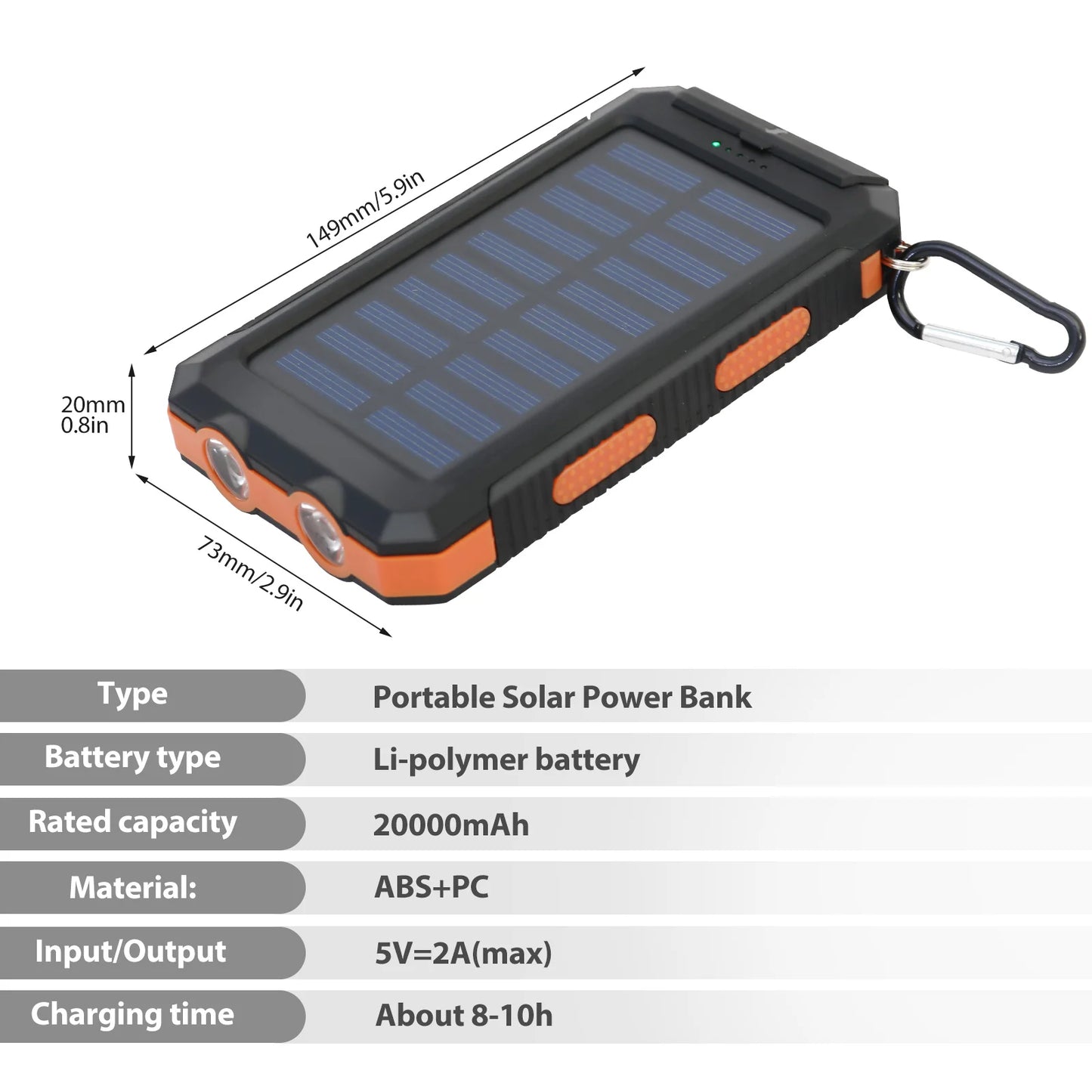 20000mAh Solar Power Bank Portable Charger Waterproof Dual 5V USB Ports 2 LED Light Flashlight For Cell IPhone Outdoor