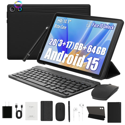 2026 Newest Android 15 Tablet 10 Inch 20GB+64GB Expandable 1TB WidevineL1 GMS 5000mAh Stylus Keyboard Mouse Headphones Case Set