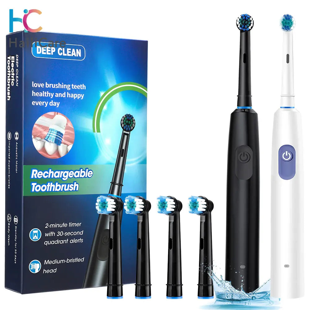 Smart Rotating Timing Electric Toothbrush, Rechargeable Rotary Toothbrush with 4 Heads, 5 Modes Setting Teeth Whitening Oral Care