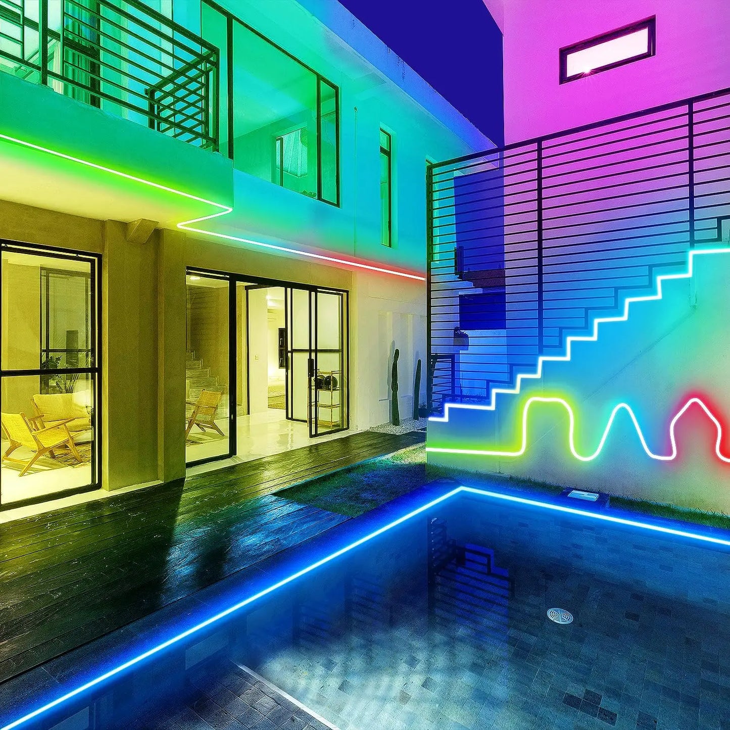 10M/5M/3M Neon WIFI RGB Led Strip Lights Outdoor Waterproof with Music Sync, 108leds/m DIY Tape with Remote and App