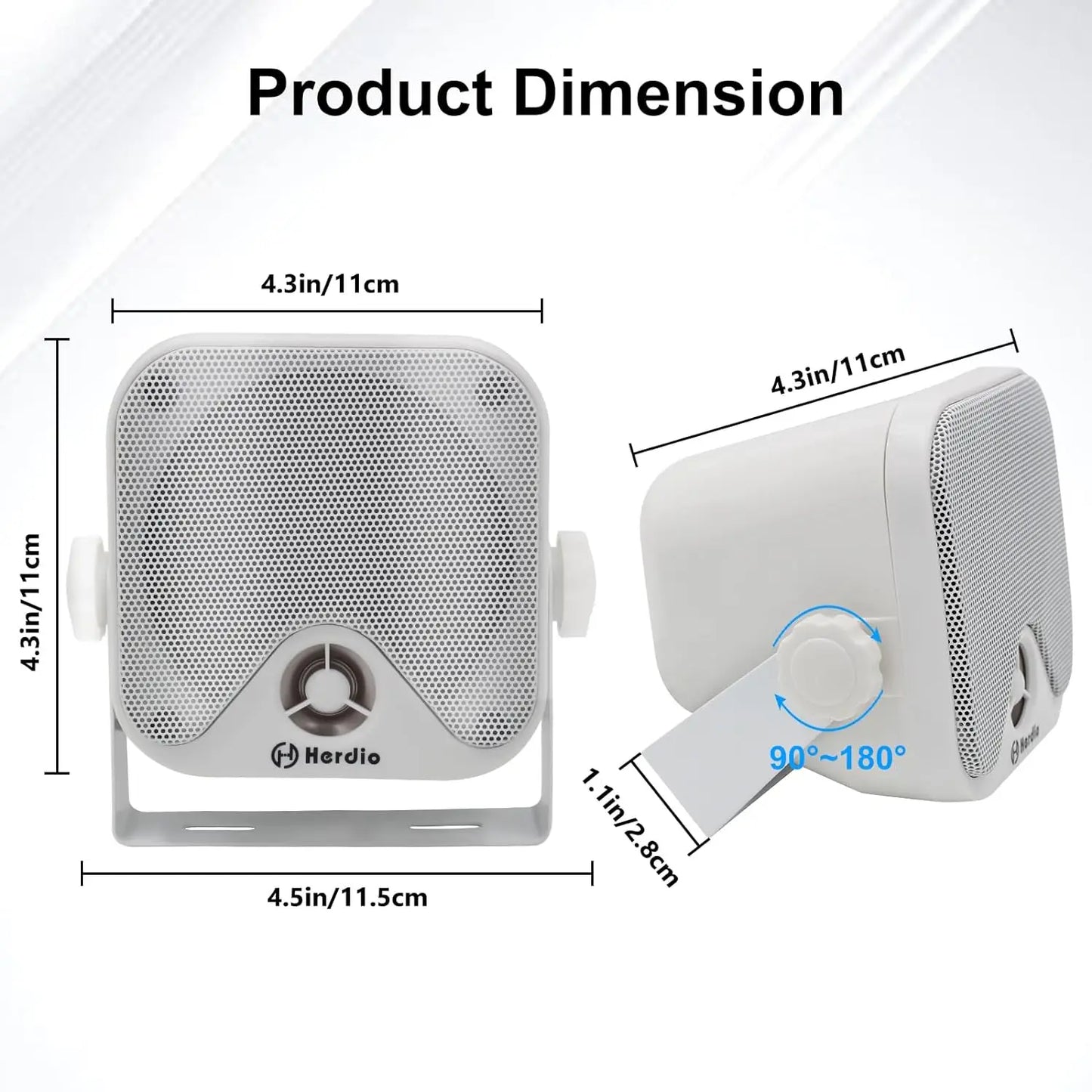 Herdio 4'' 100W Heavy Duty Waterproof Boat Marine Bluetooth Speakers Surface Mounted