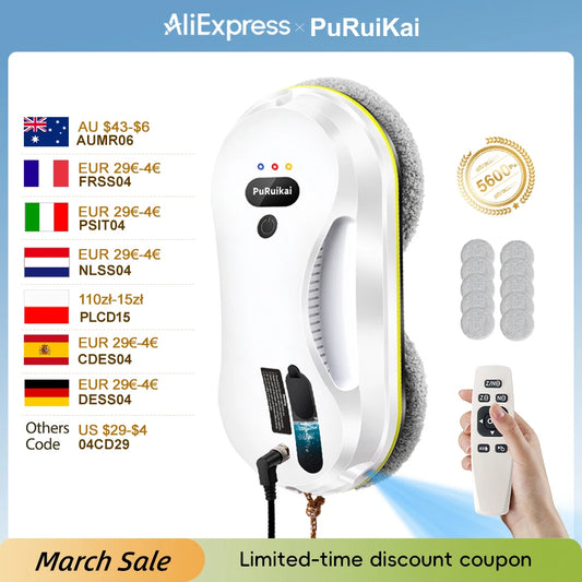 PuRuiKai Household Window Automatic Water Spray Cleaning Robot,With Intelligent Edge Detection System,Robot Glass Cleaner