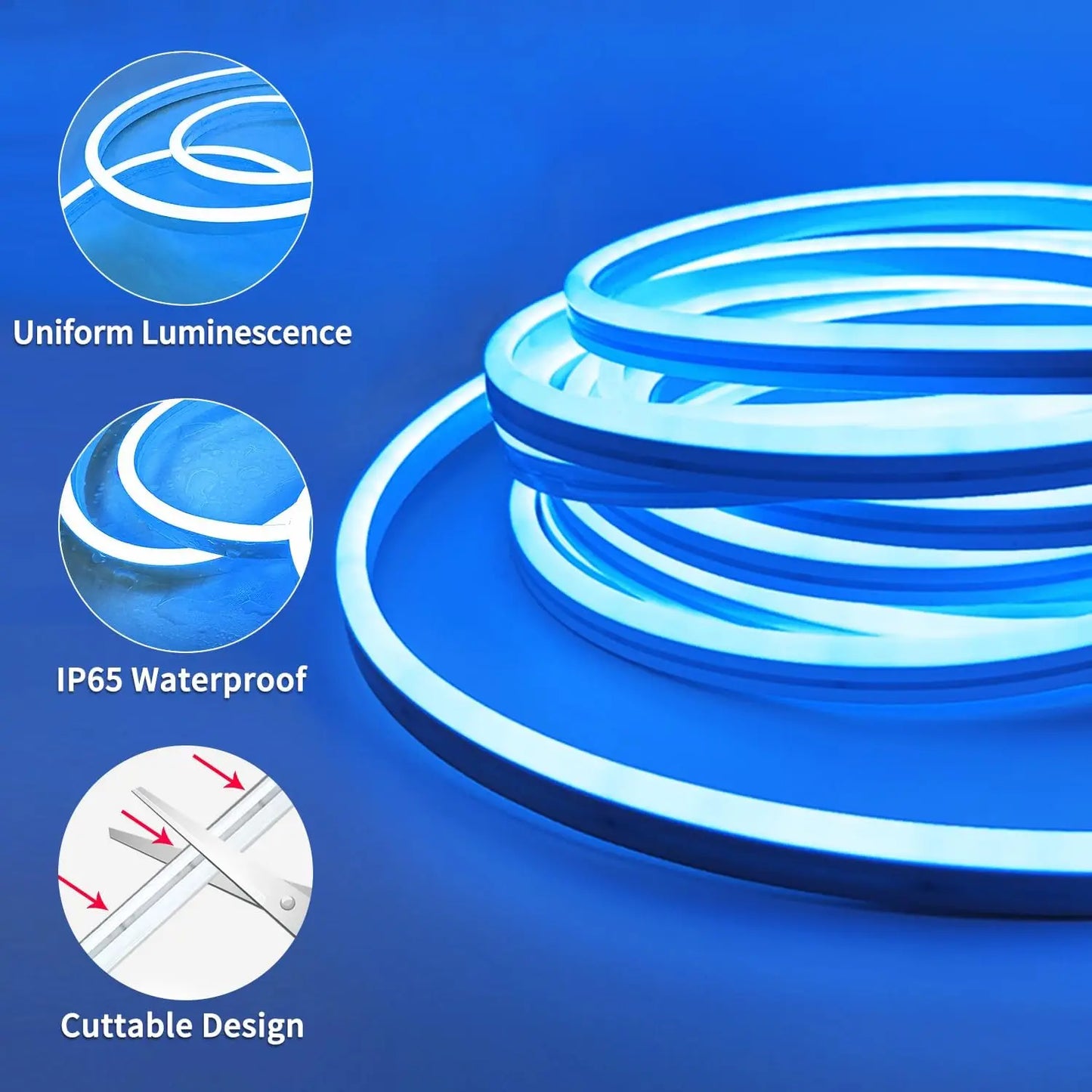 10M/5M/3M Neon WIFI RGB Led Strip Lights Outdoor Waterproof with Music Sync, 108leds/m DIY Tape with Remote and App