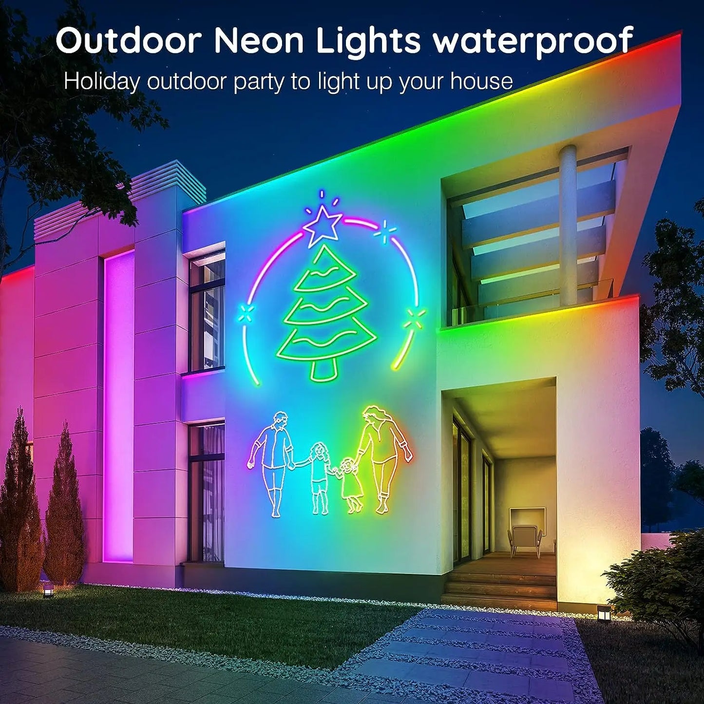 10M/5M/3M Neon WIFI RGB Led Strip Lights Outdoor Waterproof with Music Sync, 108leds/m DIY Tape with Remote and App