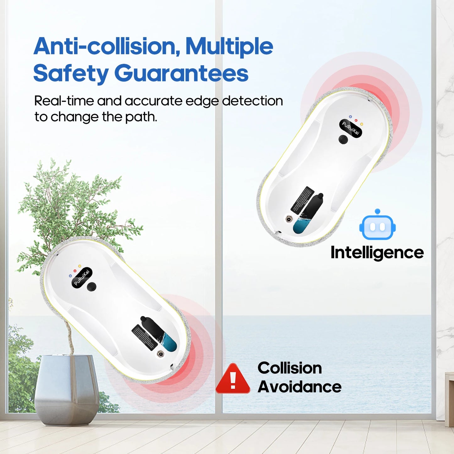 PuRuiKai Household Window Automatic Water Spray Cleaning Robot,With Intelligent Edge Detection System,Robot Glass Cleaner