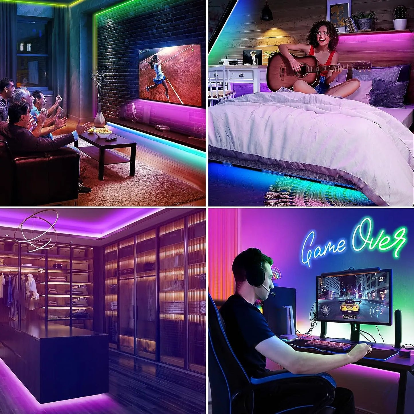 10M/5M/3M Neon WIFI RGB Led Strip Lights Outdoor Waterproof with Music Sync, 108leds/m DIY Tape with Remote and App