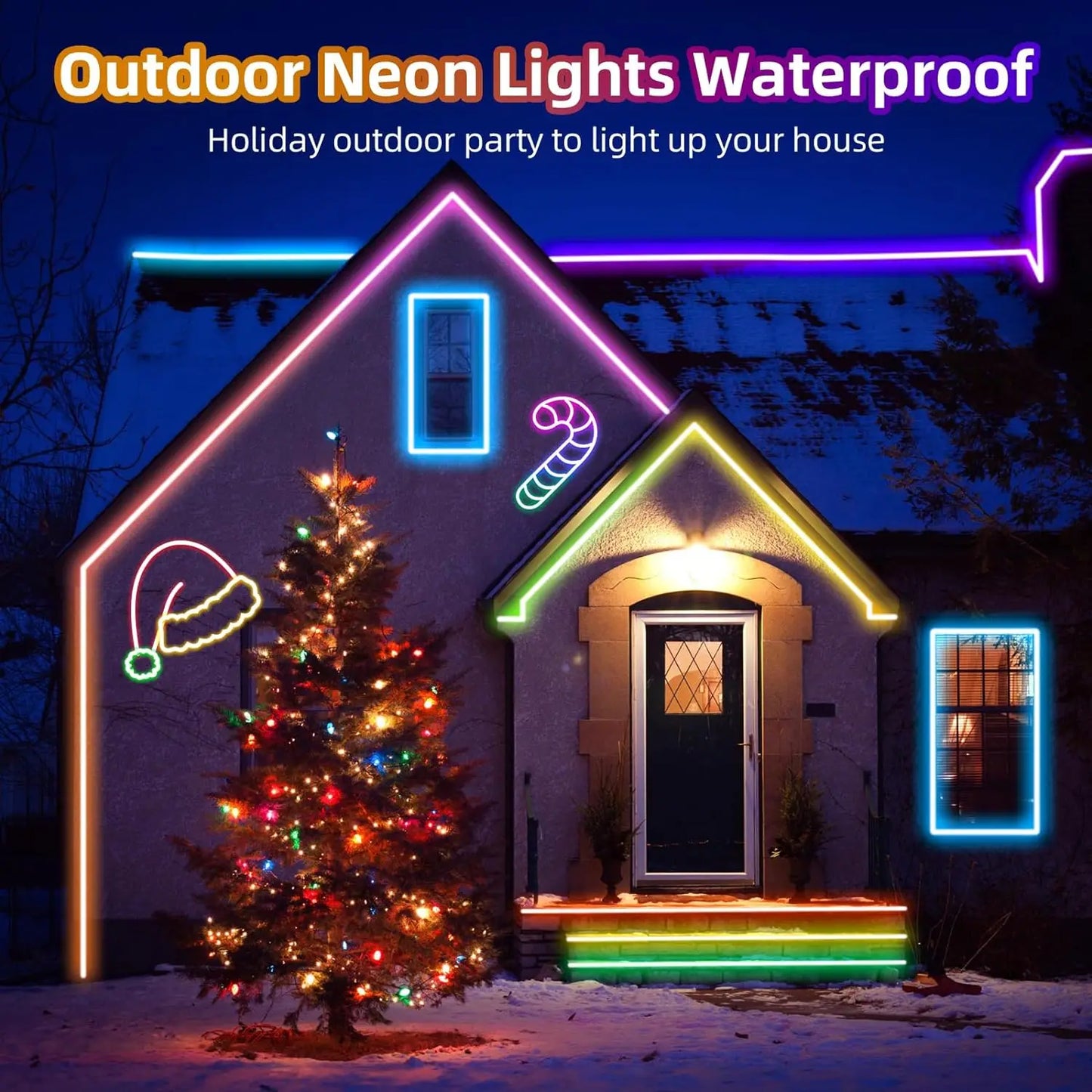 10M/5M/3M Neon WIFI RGB Led Strip Lights Outdoor Waterproof with Music Sync, 108leds/m DIY Tape with Remote and App