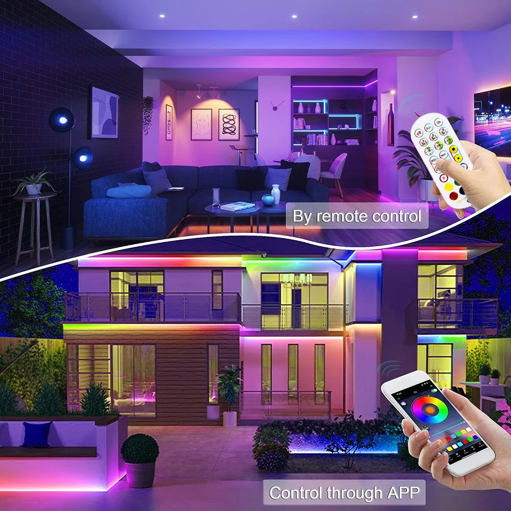 10M/5M/3M Neon WIFI RGB Led Strip Lights Outdoor Waterproof with Music Sync, 108leds/m DIY Tape with Remote and App