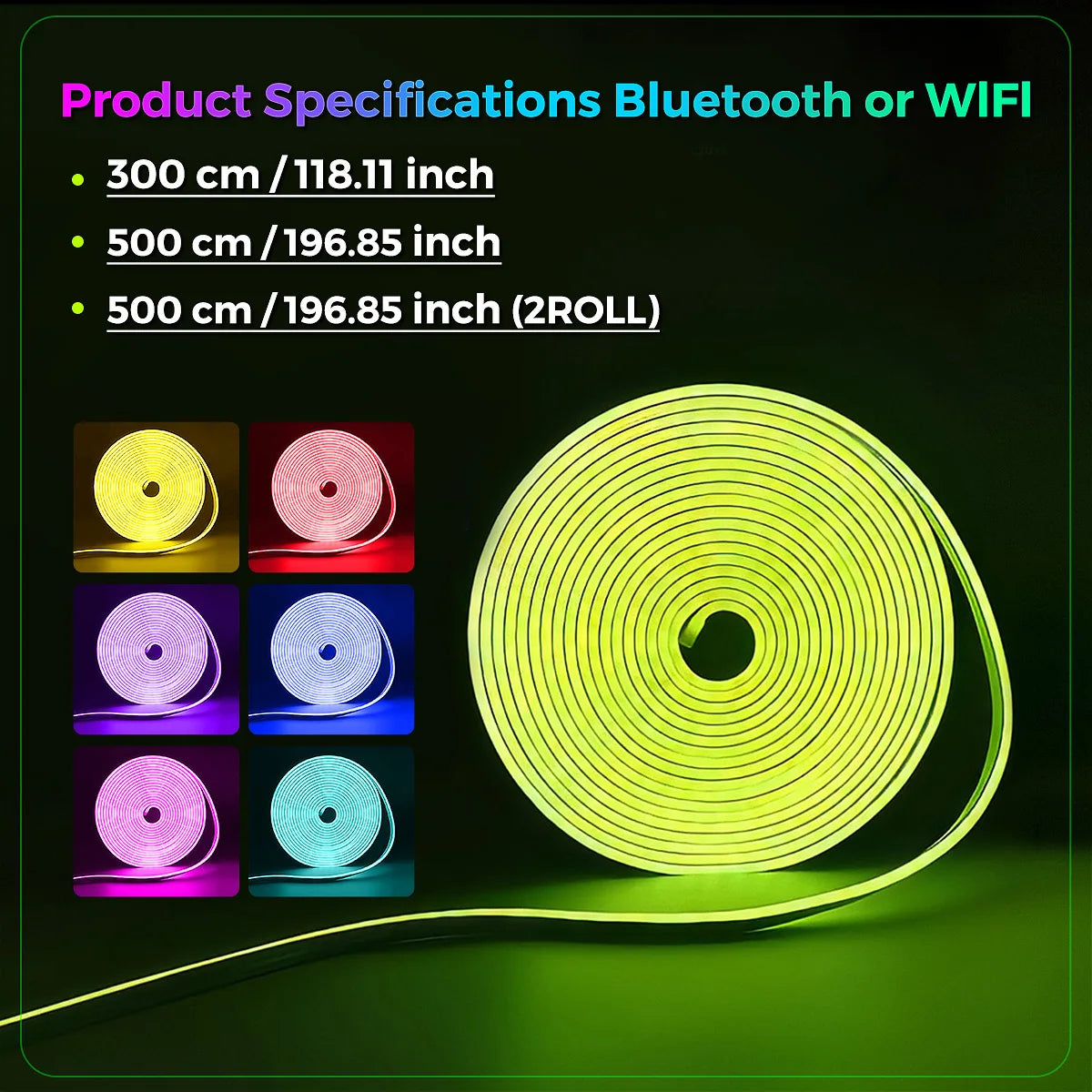 10M/5M/3M Neon WIFI RGB Led Strip Lights Outdoor Waterproof with Music Sync, 108leds/m DIY Tape with Remote and App