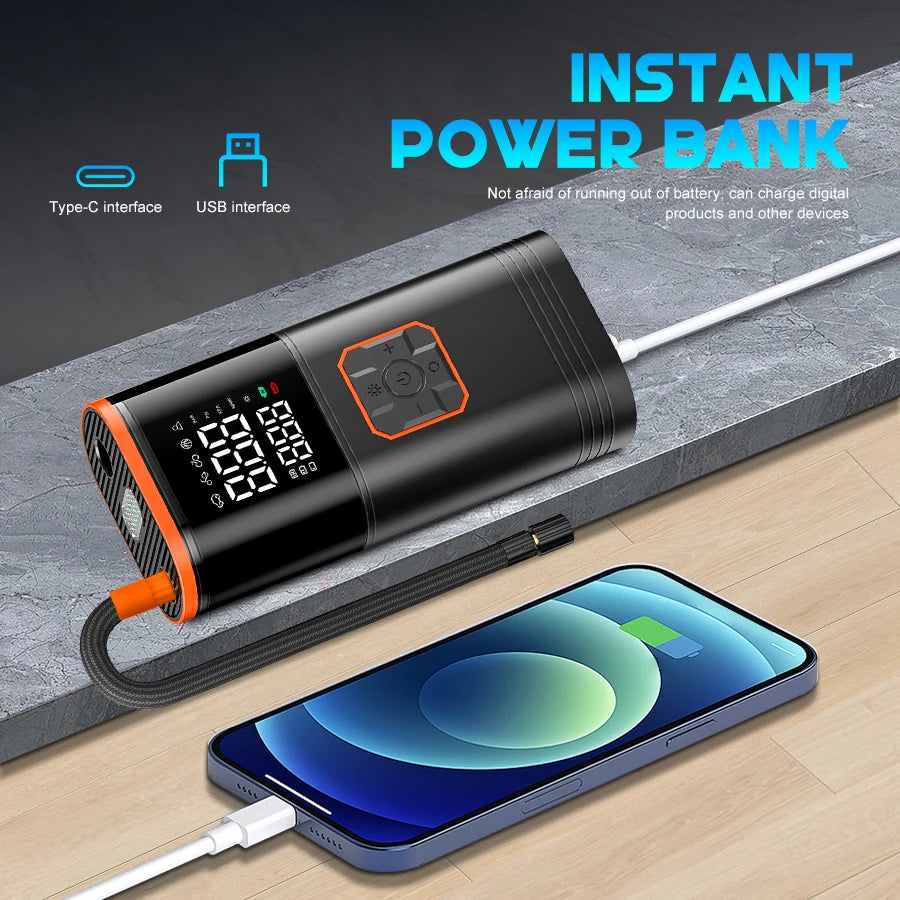Digital Display Portable Tire Inzzator, USB Rechargeable Air Compressor for Car Bike Motorcycle Tires, Balls, Inflatable Toys