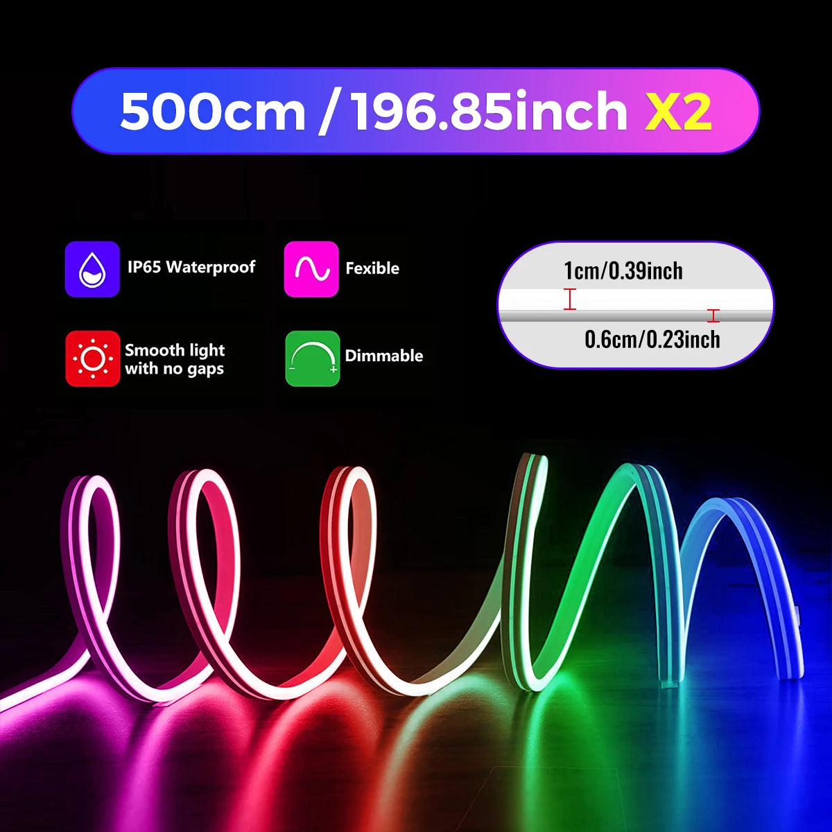 10M/5M/3M Neon WIFI RGB Led Strip Lights Outdoor Waterproof with Music Sync, 108leds/m DIY Tape with Remote and App