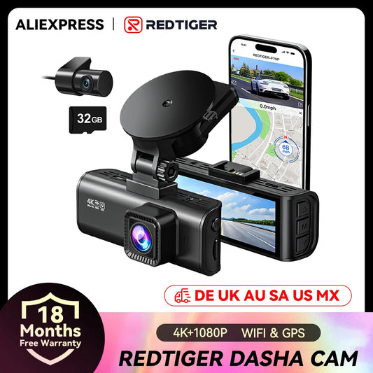 REDTIGER F7NP 4K, 3.18” IPS Screen Mini Dash Cam Recorder Dvr for 24H Parking Mode Built In WiFi GPS