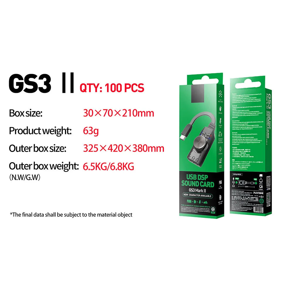 GS3 7.1 Channel Sound Card Converter Adapter External USB Audio Headset Audio Jack Cable Adapter Switch Volume for PC