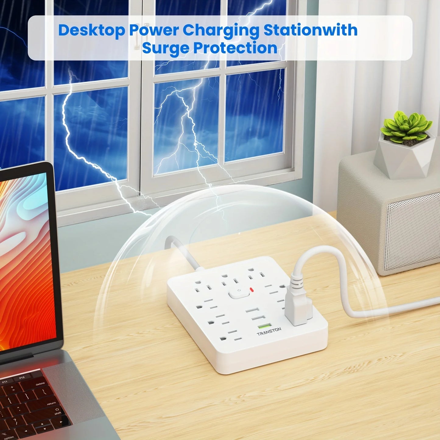 power strip Power Outlet with Surge Protector, 9 ac, 3 USB Ports, 10-Foot Extension Cord, Quick Charge, for Home and Office
