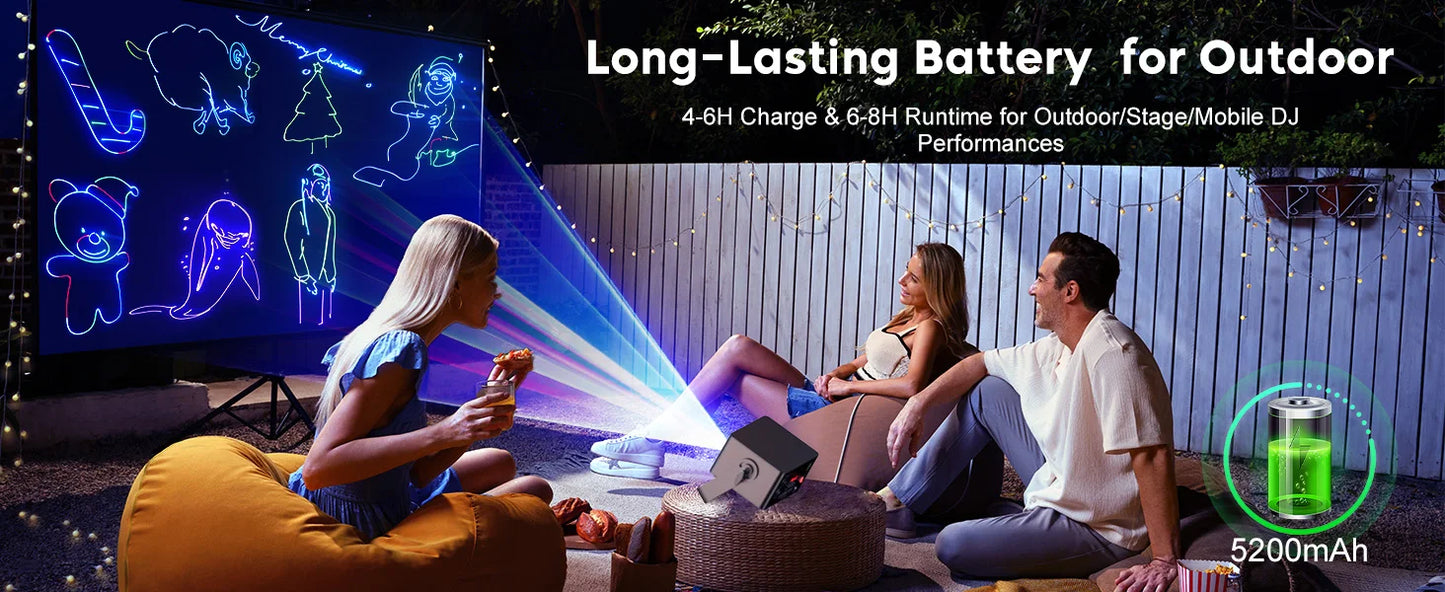 Datewink 25W 3D Animation Party Lights Bluetooth APP Battery RGB Stage Lighting Projector DMX For Disco Wedding Bar Club Show