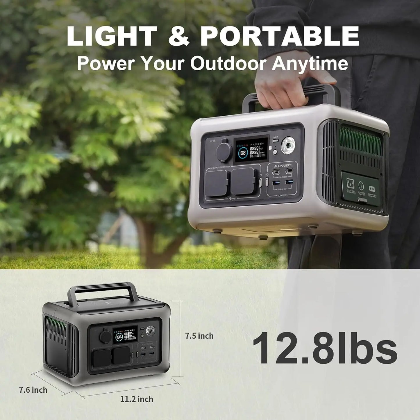 ALLPOWERS R600 299Wh 600W LiFePO4 Portable Power station with 100W / 140W / 200W Solar panel (Optional)  for Home use Camping RV