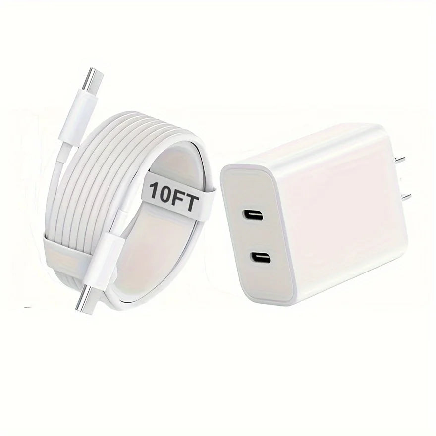 For IPhone16 Fast Charging, 20W Dual Port USB C Charger With 10FT USB C Fast Charging Cable For IPhone 15 Pro Max/15 Pro/15 Plus